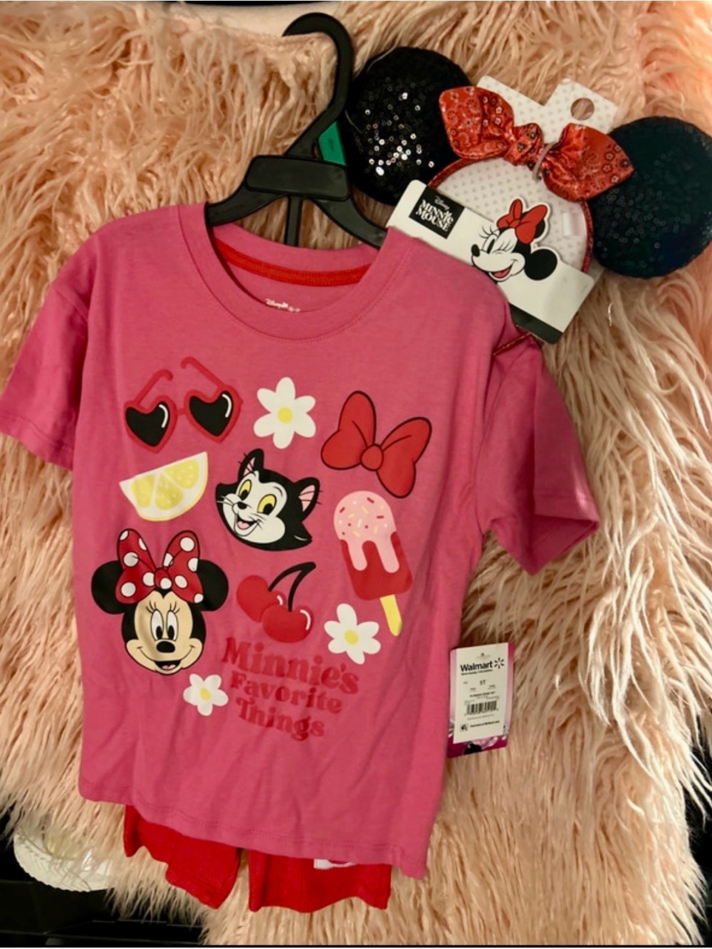 Disney Pink Minnie Mouse Tee with shorts and Headband for Kids 5 - 5T